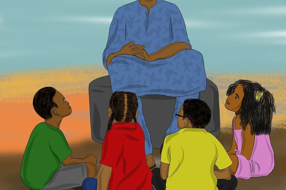 Un grupo lee el mismo cuento africano en móvil y en cuadernillos impresos.