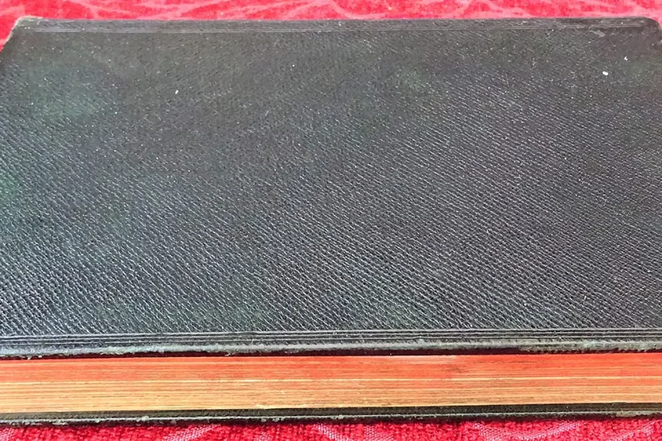Las páginas abanicadas de un libro revelan un paisaje pintado que estaba oculto.