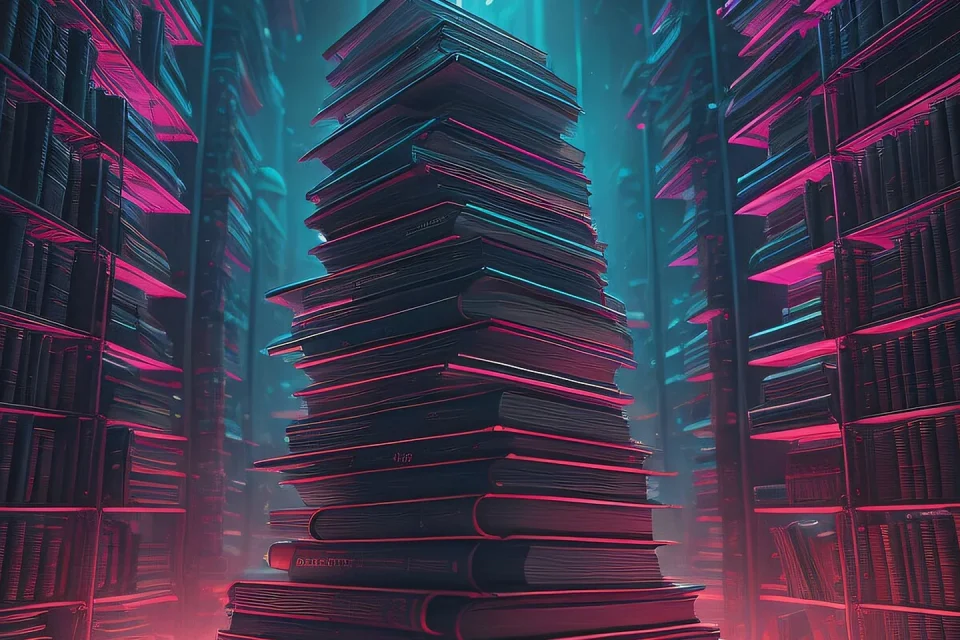 Libros y documentación técnica junto a una pantalla con un esquema de inteligencia artificial